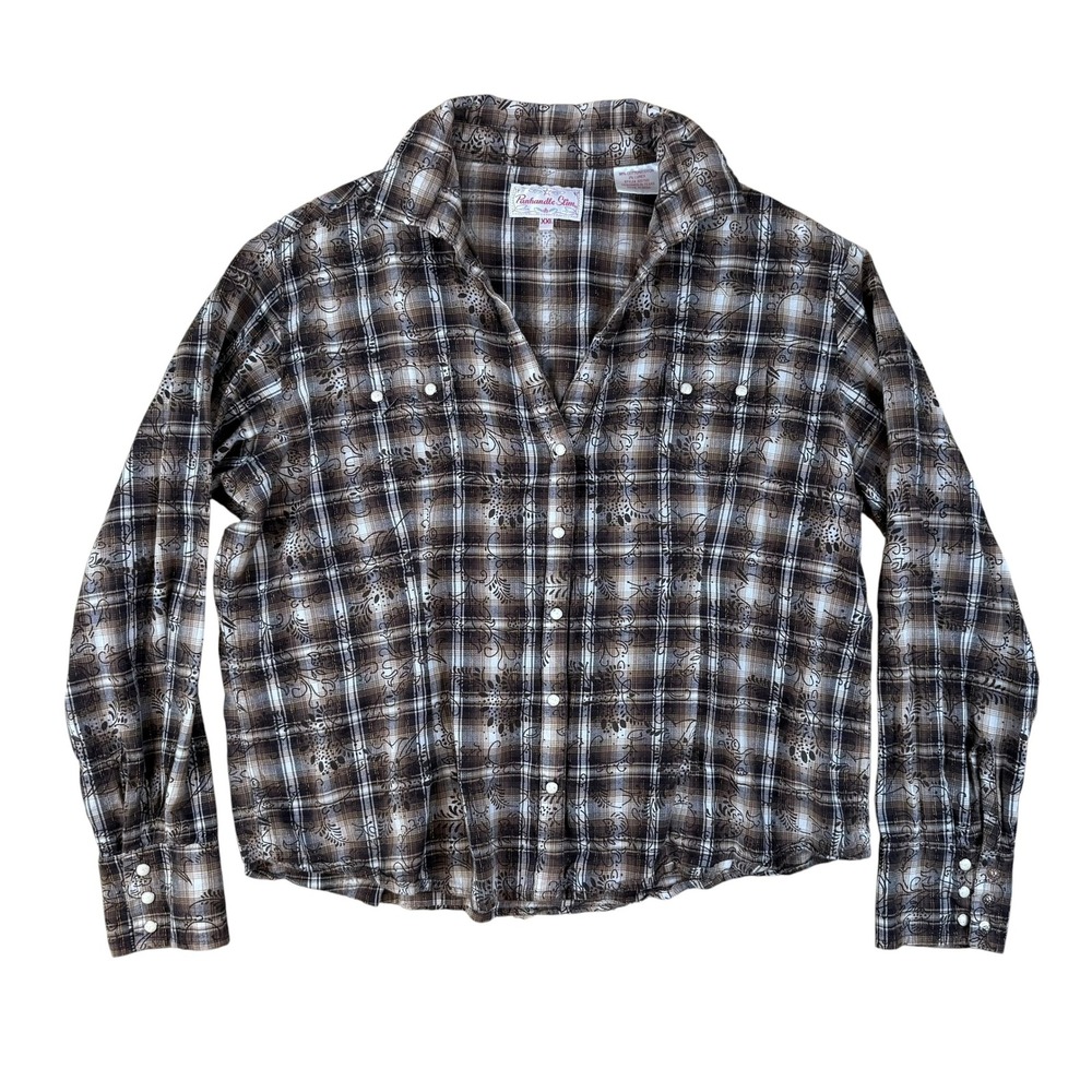 Western Plaid Cotton Snap Shirt Lurex Metallic Detail XXL Panhandle Slim